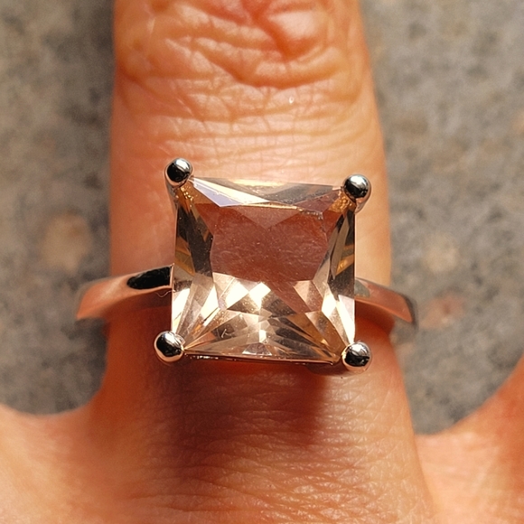Morganite Princess Cut Sterling Silver Ring - Picture 3 of 9